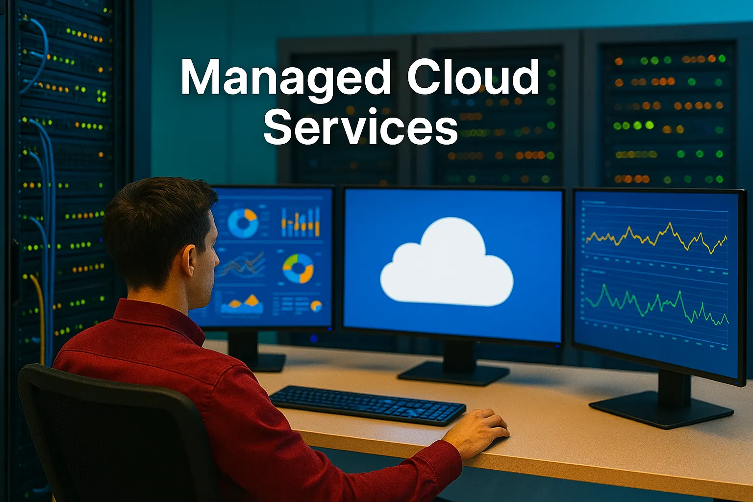 Managed cloud services engineer monitoring infrastructure across multiple systems